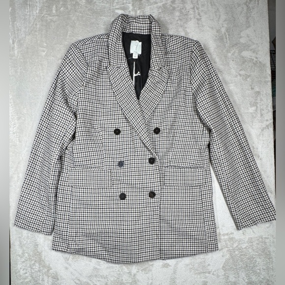 NWT Joie Wool Blend Houndstooth Menswear Double Breasted Women’s Blazer Large - Picture 1 of 15